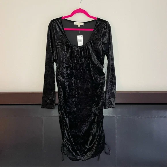 NWT XXL madden girl Crushed velvet black long sleeve stretchy ruched dress - Picture 6 of 8